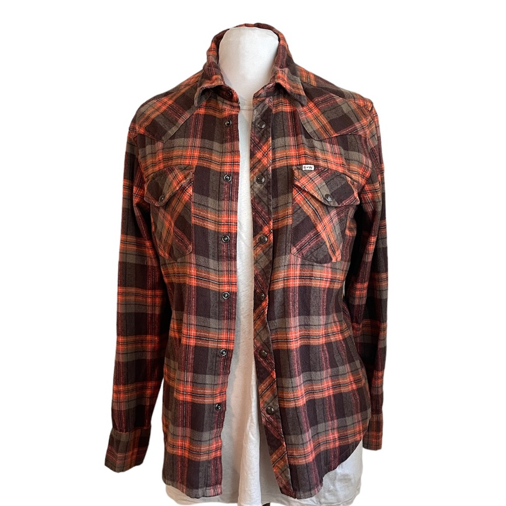 Vintage Stapleford Plaid Flannel Shirt Size S/P brown/orange Western Guaranteed